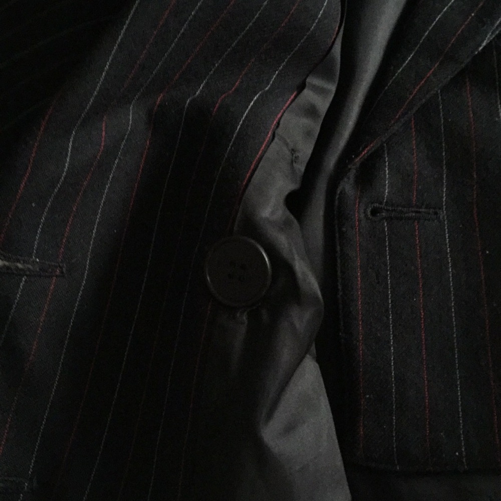Vintage Evan Picone Virgin Wool Cropped Double Breasted Pinstriped Blazer Size 8 - Picture 10 of 11